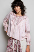 POL Mixed-Pattern Lace Detail Blouse