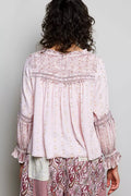 POL Mixed-Pattern Lace Detail Blouse
