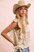 BiBi Flower Printed Ruffle Sleeve Top