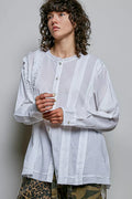 POL Lightweight Ruffle Trim Round Neck Woven Shirt