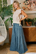 BiBi Flower Printed Ruffle Sleeve Top
