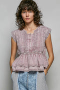 POL Eyelet Embroidery Pintuck Blouse
