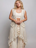 POL Vintage Wash Ruffled Crochet Vest Cardigan