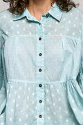 POL Tonal Dot Weave Textured Button Front Shirt