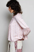 POL Mixed-Pattern Lace Detail Blouse