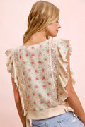 BiBi Flower Printed Ruffle Sleeve Top