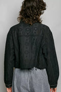 POL Cropped Button-Front Eyelet Cotton Jacket