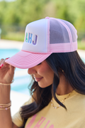 Mahj Block White/Pink Embroidered Trucker Hat