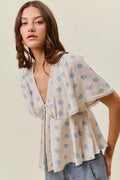 SO ME Shell Print Tie Blouse