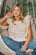 BiBi Flower Printed Ruffle Sleeve Top