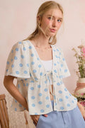 SO ME Shell Print Tie Blouse