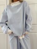 Blue and White Mini Striped Mockneck Sweatshirt