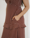 Irene Coffee Polka Dot Ruffled Tiered Maxi Dress