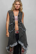 POL Vintage Wash Ruffled Crochet Vest Cardigan
