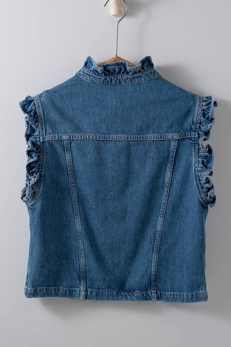 Victorian Muse Ruffle Trim Denim Vest