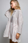 POL Striped Gathered Waist Woven Shirt Dress