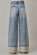 SO ME Mid Rise Pleated Wid Leg Jeans