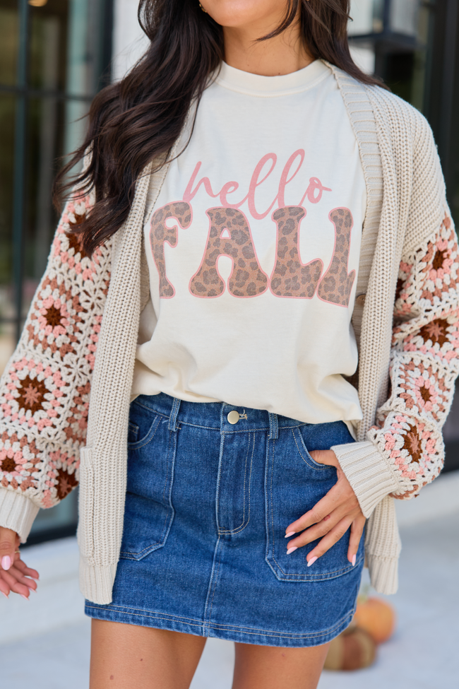 Hello Fall Leopard Ivory Graphic Tee