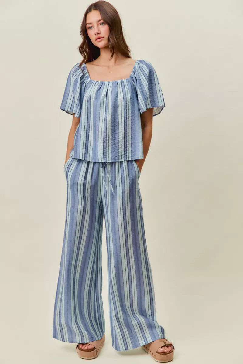 Blue Striped Wide Leg Pull-On Palazzo Pants
