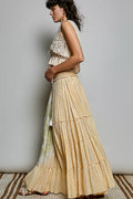 POL Shimmer Tiered Reverse Ruffle Maxi Skirt