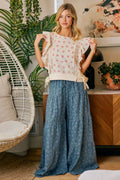 BiBi Flower Printed Ruffle Sleeve Top