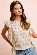 BiBi Flower Printed Ruffle Sleeve Top