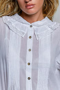 POL Lace Trim Button-Down Shirt