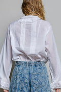 POL Lace Trim Button-Down Shirt