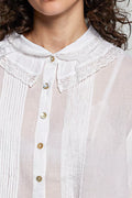 POL Lace Trim Button-Down Shirt