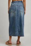 SO ME Pleated Washed Denim Skirt