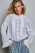 POL Lace Trim Button-Down Shirt