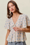SO ME Shell Print Tie Blouse