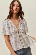 SO ME Shell Print Tie Blouse