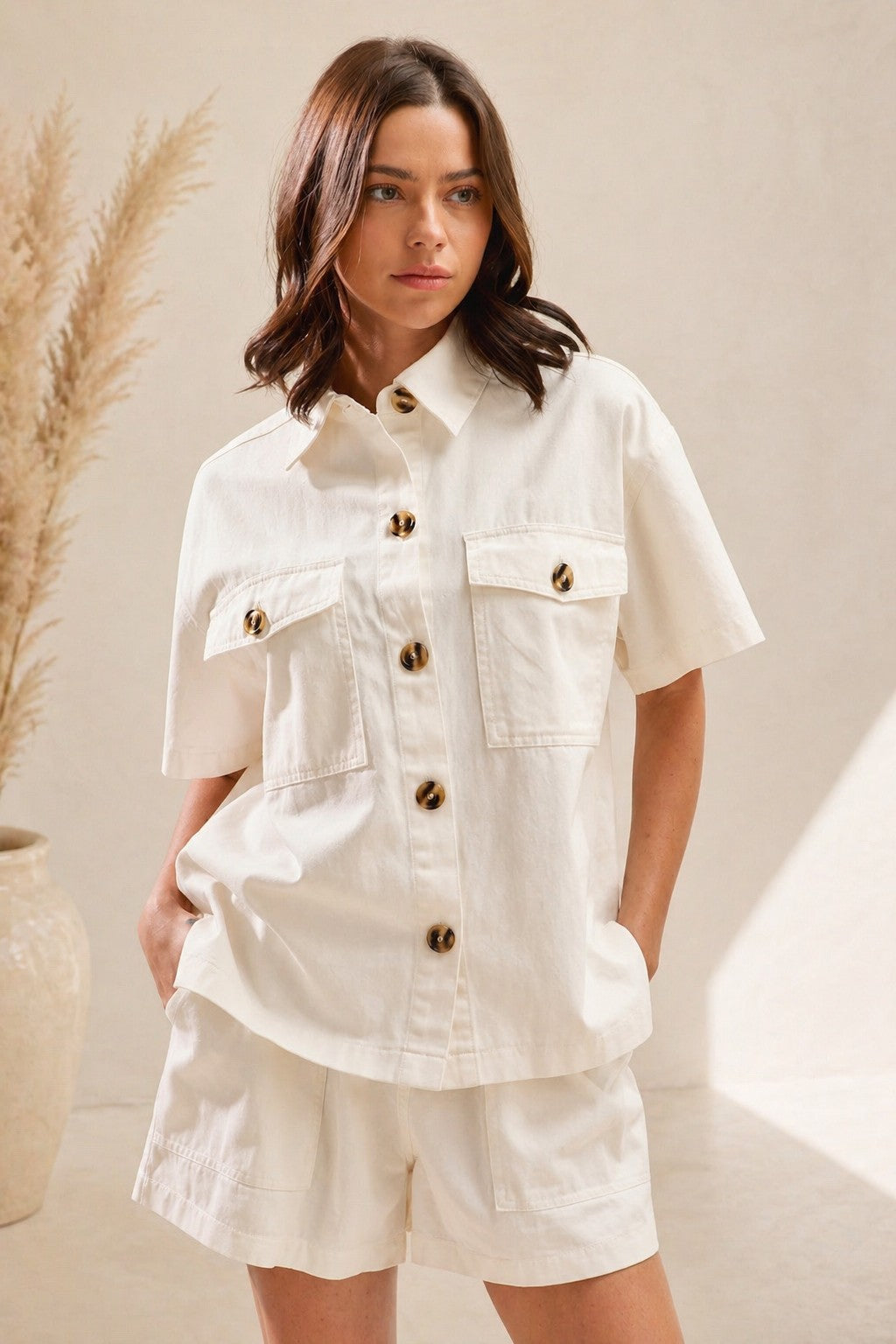 SO ME Denim Top and Shorts Set
