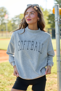 Varsity Softball Light Grey Mock Neck Oversized Graphic Sweatshirt