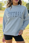 Varsity Softball Light Grey Mock Neck Oversized Graphic Sweatshirt