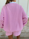 Dark Pink and White Big Striped Mockneck Sweatshirt