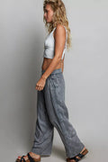 POL Tassel Drawstring Embroidered Wide Leg Woven Pants