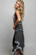 POL Vintage Wash Ruffled Crochet Vest Cardigan