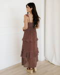 Irene Coffee Polka Dot Ruffled Tiered Maxi Dress