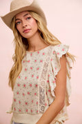 BiBi Flower Printed Ruffle Sleeve Top