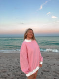 Dark Pink and White Big Striped Mockneck Sweatshirt