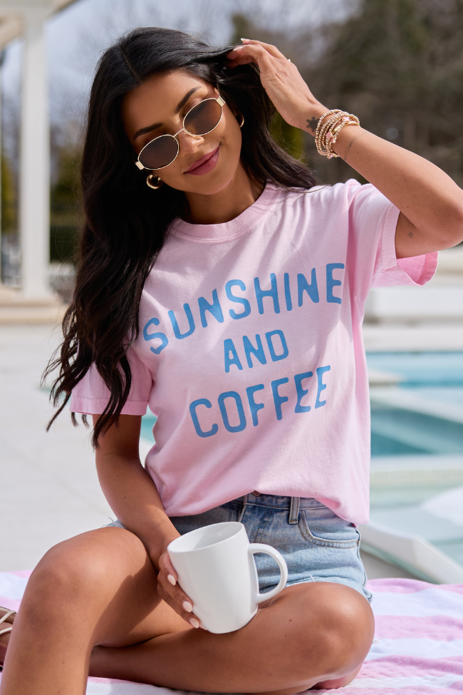 Sunshine And Coffee Light Pink Comfort Colors Graphic Tee