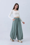 Women's Olive Wide Leg Linen Pants