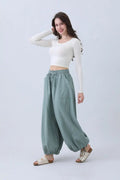 Women's Olive Wide Leg Linen Pants