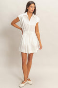 Sleeveless Collared Shirred Mini Dress