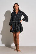 Clara Black & Gold Print Ruffle Mini Dress