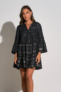 Clara Black & Gold Print Ruffle Mini Dress
