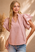 BiBi Striped Ruffle Sleeve Blouse