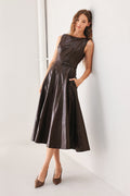 Dark Brown Faux Leather Midi Dress with Belt